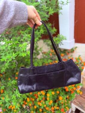 Vintage MONSAC ORIGINAL Black Leather Satchel Shoulder Bag Double Handle Purse